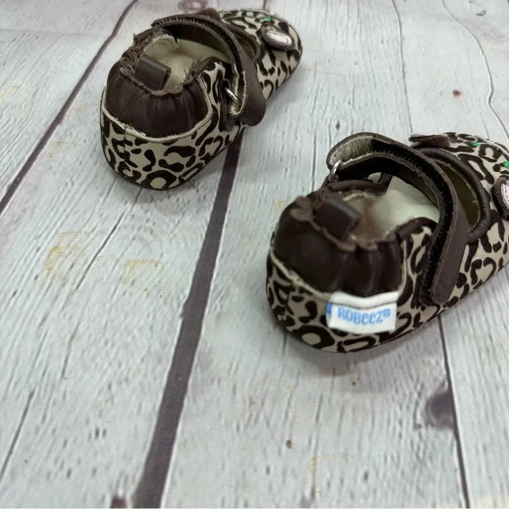 robeez mini shoes 3D leopard sandstone sz 2 leather animal print infant baby